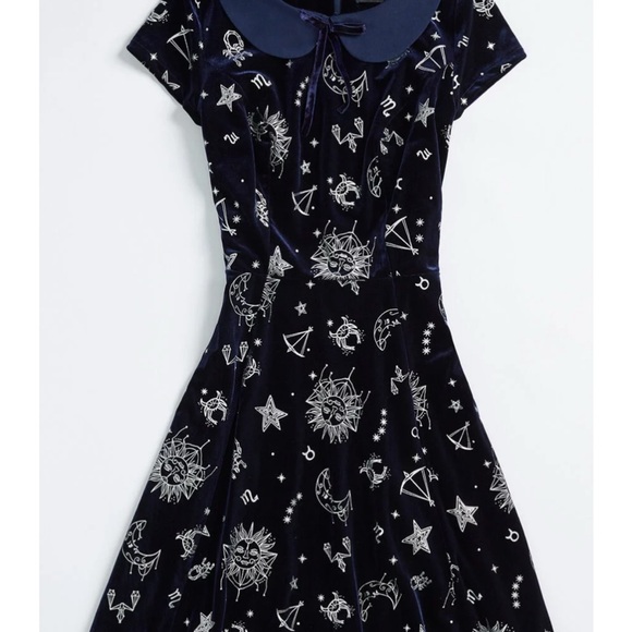 Modcloth x Collectif Applied Astrologist Velvet Skater Dress - Picture 1 of 12